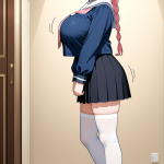【エロ画像】桜色三つ編み細身長身×巨乳・爆乳_AI_アニメエロ画像