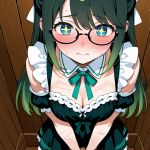 【エロ画像】緑グラデーションハーフアップ巨×縛り・拘束_AI_アニメエロ画像