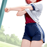 【エロ画像】赤髪外ハネボブ巨乳×体操服・ブルマ_AI_アニメエロ画像