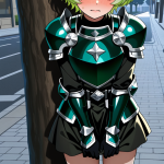 【エロ画像】緑髪ショート長身スレンダー×野外露出_AI_アニメエロ画像