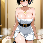 【エロ画像】黒髪ポニーテールグラマラス×お風呂・入浴_AI_アニメエロ画像