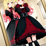 【エロ画像】ピンク金髪セミロング貧乳長身×鏡越し_AI_アニメエロ画像