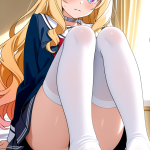 【エロ画像】金髪ウェーブロング細身×足コキ_AI_アニメエロ画像