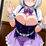 【エロ画像】銀髪アップスタイル巨乳×ガラスおっぱい押し付け_AI_アニメエロ画像