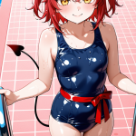 【エロ画像】赤髪サイドテールむっちり×スクール水着_AI_アニメエロ画像