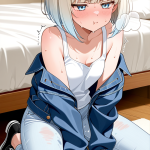 【エロ画像】プラチナブロンドボブ細身×潮吹き_AI_アニメエロ画像