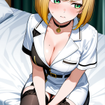 【エロ画像】金髪外ハネボブむっちり×ナース服_AI_アニメエロ画像