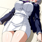 【エロ画像】銀髪ポニーテール巨乳×アヘ顔・イキ顔_AI_アニメエロ画像