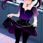 【エロ画像】紫黒ツインテール長身貧乳×野外露出_AI_アニメエロ画像