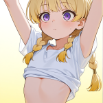 【エロ画像】金髪ツインおさげ長身貧乳×貧乳・微乳_AI_アニメエロ画像