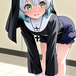 【エロ画像】水色ショート貧乳修道女×体操服・ブルマ_AI_アニメエロ画像