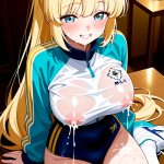 【エロ画像】金髪ハイポニテール細身×授乳・母乳_AI_アニメエロ画像