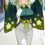 【エロ画像】ライム色セミロング巨乳×巨乳・爆乳_AI_アニメエロ画像