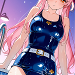 【エロ画像】桜色グラデーション髪グラマラス×スクール水着_AI_アニメエロ画像