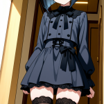 【エロ画像】黒髪外ハネボブ貧乳長身×ニーソ・絶対領域_AI_アニメエロ画像