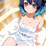 【エロ画像】水色サイドテール柔らかい×お風呂・入浴_AI_アニメエロ画像