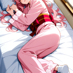 【エロ画像】桜色グラデーションセミロング高×寝起き・パジャマ_AI_アニメエロ画像