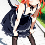 【エロ画像】オレンジグラデーション長身メイ×貧乳・微乳_AI_アニメエロ画像