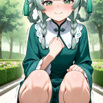 【エロ画像】グレー髪ツインおさげ長身×おしっこ・放尿_AI_アニメエロ画像