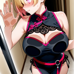 【エロ画像】金髪刈り上げグラマラス×ガラスおっぱい押し付け_AI_アニメエロ画像
