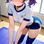 【エロ画像】青髪ツインテール巨乳×体操服・ブルマ_AI_アニメエロ画像