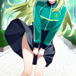 【エロ画像】緑髪ロングスレンダー×野外露出_AI_アニメエロ画像