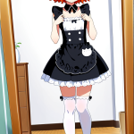 【エロ画像】オレンジ髪ショート貧乳メイド×鏡越し_AI_アニメエロ画像