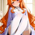 【エロ画像】オレンジウェーブロング貧乳×足コキ_AI_アニメエロ画像