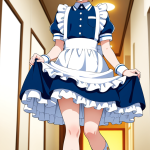 【エロ画像】オレンジポニーテール貧乳×メイド服_AI_アニメエロ画像