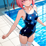 【エロ画像】ピンク髪外ハネボブ細身長身×スクール水着_AI_アニメエロ画像