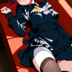 【エロ画像】マゼンタお団子ヘア長身貧乳×ニーソ・絶対領域_AI_アニメエロ画像