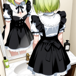 【エロ画像】黄緑ショート丸みメイド×鏡越し_AI_アニメエロ画像