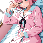 【エロ画像】桜色刈り上げショート細身×寝起き・パジャマ_AI_アニメエロ画像