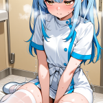 【エロ画像】青髪セミロング貧乳ナース×潮吹き_AI_アニメエロ画像