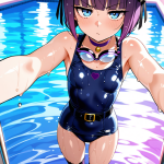 【エロ画像】紫髪ボブグラマラス×スクール水着_AI_アニメエロ画像