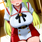 【エロ画像】ライム色ロング巨乳神官×ニーソ・絶対領域_AI_アニメエロ画像