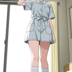 【エロ画像】グレー髪外ハネボブむっちり×寝起き・パジャマ_AI_アニメエロ画像