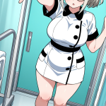 【エロ画像】プラチナ金髪ポニーテール巨乳×ナース服_AI_アニメエロ画像