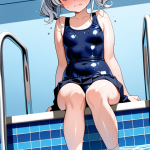 【エロ画像】グレーロールツイン小柄むっちり×スクール水着_AI_アニメエロ画像