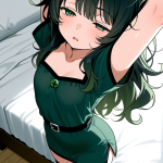 【エロ画像】紫髪ウェーブロングむっちり×寝起き・パジャマ_AI_アニメエロ画像