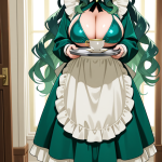 【エロ画像】翠緑セミロンググラマラス×メイド服_AI_アニメエロ画像