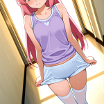 【エロ画像】ピンク髪ロングスレンダー×ニーソ・絶対領域_AI_アニメエロ画像