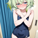 【エロ画像】緑髪サイドテールスレンダー×美少女エロ_AI_アニメエロ画像