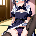 【エロ画像】黒髪ポニーテールロリ体型×くぱぁ・大開脚_AI_アニメエロ画像