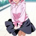 【エロ画像】ピンク髪外ハネボブ巨乳×野外露出_AI_アニメエロ画像