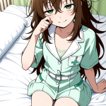 【エロ画像】茶髪ハーフアップスレンダー×寝起き・パジャマ_AI_アニメエロ画像