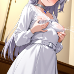 【エロ画像】グレーセミロング貧乳修道女×授乳・母乳_AI_アニメエロ画像