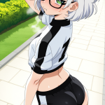 【エロ画像】白髪ショート高身長スレンダー×美少女エロ_AI_アニメエロ画像