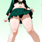 【エロ画像】黒髪ショート深緑グラデ巨乳×バイブ責め_AI_アニメエロ画像
