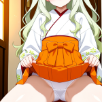 【エロ画像】オレンジウェーブロング貧乳×くぱぁ・大開脚_AI_アニメエロ画像
